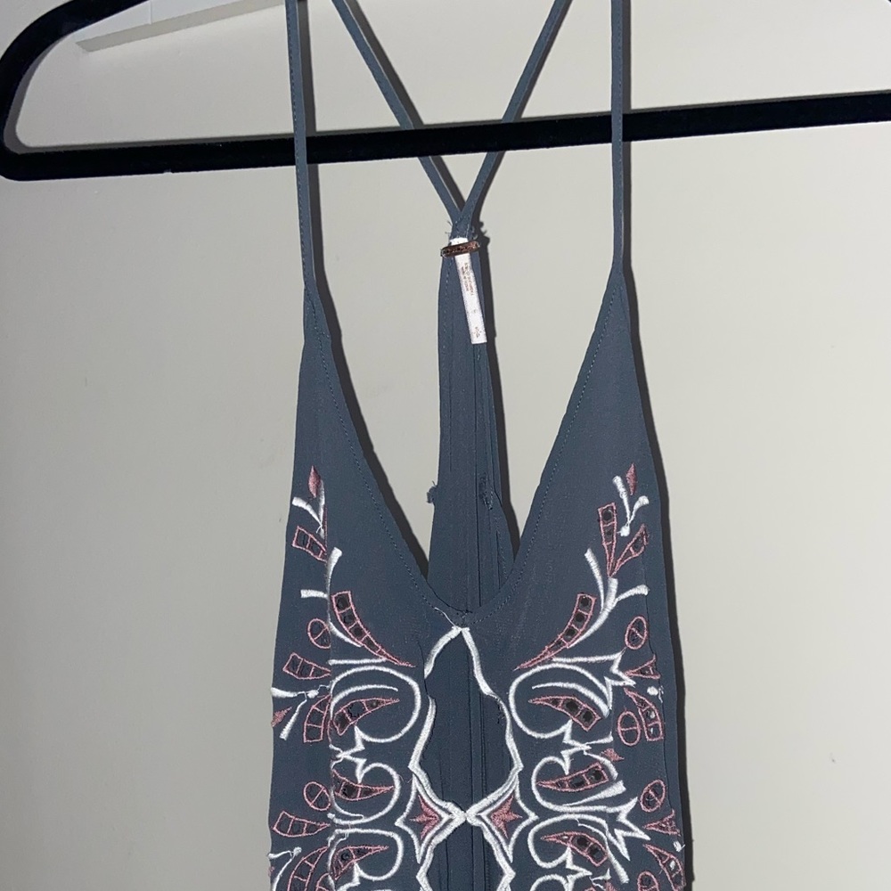 Free People Asymmetric Top with Pink Embroidery & Cutouts
